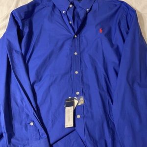 Ralph Lauren Blue Long Sleeve Button Down Red Logo